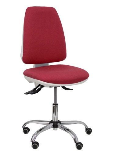 Modelo Elche blanca - Silla de oficina ergonómica con mecanismo asincro, regulable en altura y ruedas de parqué - Base cromada. Asiento y respaldo tapizados en tejido BALI color granate.