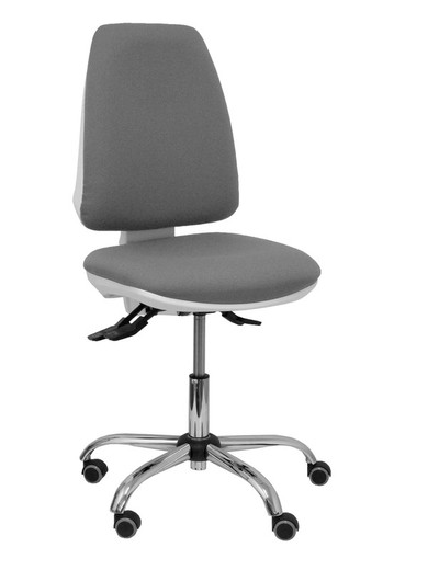 Modelo Elche blanca - Silla de oficina ergonómica con mecanismo asincro, regulable en altura y ruedas de parqué - Base cromada. Asiento y respaldo tapizados en tejido BALI color gris.