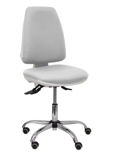 Modelo Elche blanca - Silla de oficina ergonómica con mecanismo asincro, regulable en altura y ruedas de parqué - Base cromada. Asiento y respaldo tapizados en tejido BALI color gris claro.