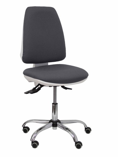 Modelo Elche blanca - Silla de oficina ergonómica con mecanismo asincro, regulable en altura y ruedas de parqué - Base cromada. Asiento y respaldo tapizados en tejido BALI color gris oscuro.