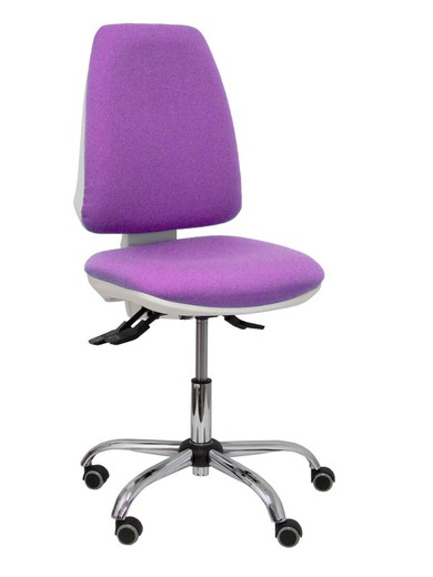 Modelo Elche blanca - Silla de oficina ergonómica con mecanismo asincro, regulable en altura y ruedas de parqué - Base cromada. Asiento y respaldo tapizados en tejido BALI color lila.