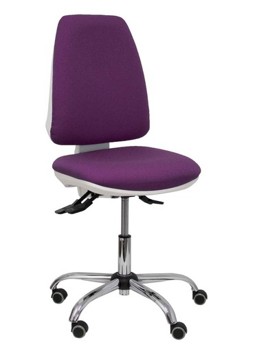 Modelo Elche blanca - Silla de oficina ergonómica con mecanismo asincro, regulable en altura y ruedas de parqué - Base cromada. Asiento y respaldo tapizados en tejido BALI color morado.