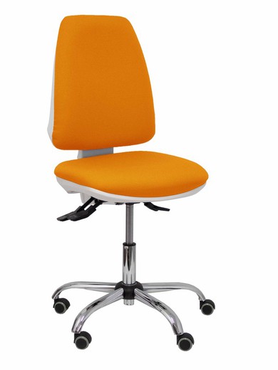 Modelo Elche blanca - Silla de oficina ergonómica con mecanismo asincro, regulable en altura y ruedas de parqué - Base cromada. Asiento y respaldo tapizados en tejido BALI color naranja.