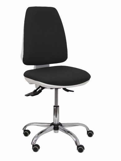 Modelo Elche blanca - Silla de oficina ergonómica con mecanismo asincro, regulable en altura y ruedas de parqué - Base cromada. Asiento y respaldo tapizados en tejido BALI color negro.