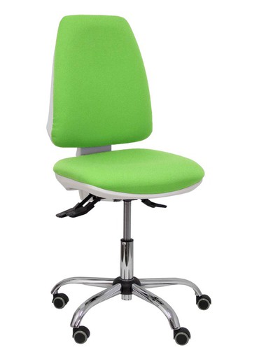 Modelo Elche blanca - Silla de oficina ergonómica con mecanismo asincro, regulable en altura y ruedas de parqué - Base cromada. Asiento y respaldo tapizados en tejido BALI color pistachoo.