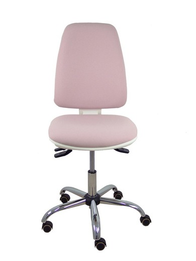 Modelo Elche blanca - Silla de oficina ergonómica con mecanismo asincro, regulable en altura y ruedas de parqué - Base cromada. Asiento y respaldo tapizados en tejido BALI color rosa palo.