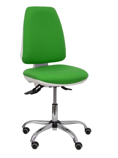 Modelo Elche blanca - Silla de oficina ergonómica con mecanismo asincro, regulable en altura y ruedas de parqué - Base cromada. Asiento y respaldo tapizados en tejido BALI color verde.