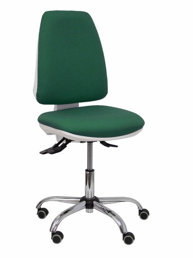 Modelo Elche blanca - Silla de oficina ergonómica con mecanismo asincro, regulable en altura y ruedas de parqué - Base cromada. Asiento y respaldo tapizados en tejido BALI color verde botella.