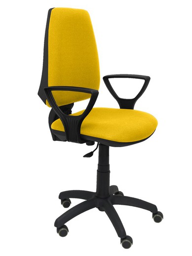 Modelo Elche CP - Silla de oficina ergonómica con mecanismo permanente, regulable en altura y ruedas de parqué - Asiento y respaldo tapizados en tejido BALI color amarillo (BRAZOS FIJOS INCLUIDOS)