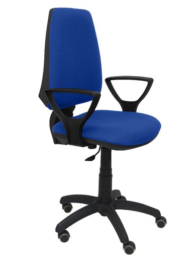 Modelo Elche CP - Silla de oficina ergonómica con mecanismo permanente, regulable en altura y ruedas de parqué - Asiento y respaldo tapizados en tejido BALI color azul (BRAZOS FIJOS INCLUIDOS)