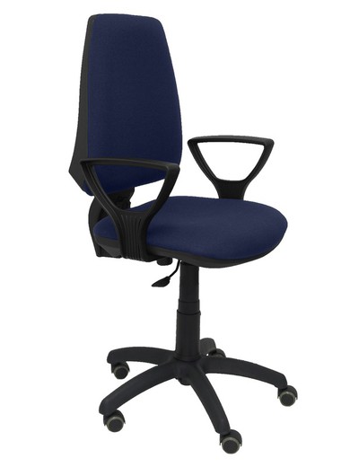 Modelo Elche CP - Silla de oficina ergonómica con mecanismo permanente, regulable en altura y ruedas de parqué - Asiento y respaldo tapizados en tejido BALI color azul marino (BRAZOS FIJOS INCLUIDOS)