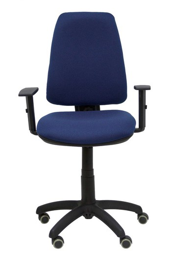 Modelo Elche CP - Silla de oficina ergonómica con mecanismo permanente, regulable en altura y ruedas de parqué - Asiento y respaldo tapizados en tejido BALI color azul marino (BRAZOS REGULABLES EN ALTURA)