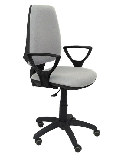 Modelo Elche CP - Silla de oficina ergonómica con mecanismo permanente, regulable en altura y ruedas de parqué - Asiento y respaldo tapizados en tejido BALI color gris (BRAZOS FIJOS INCLUIDOS)