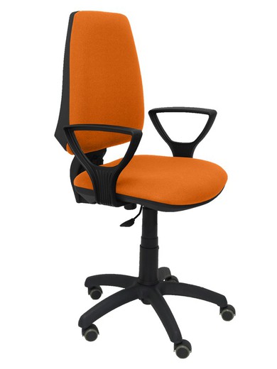 Modelo Elche CP - Silla de oficina ergonómica con mecanismo permanente, regulable en altura y ruedas de parqué - Asiento y respaldo tapizados en tejido BALI color naranja (BRAZOS FIJOS INCLUIDOS)