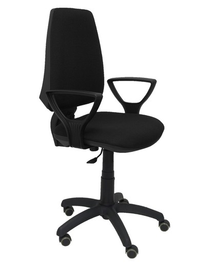 Modelo Elche CP - Silla de oficina ergonómica con mecanismo permanente, regulable en altura y ruedas de parqué - Asiento y respaldo tapizados en tejido BALI color negro (BRAZOS FIJOS INCLUIDOS)