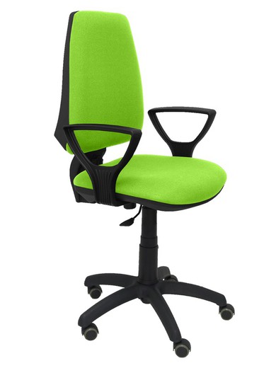 Modelo Elche CP - Silla de oficina ergonómica con mecanismo permanente, regulable en altura y ruedas de parqué - Asiento y respaldo tapizados en tejido BALI color pistacho (BRAZOS FIJOS INCLUIDOS)