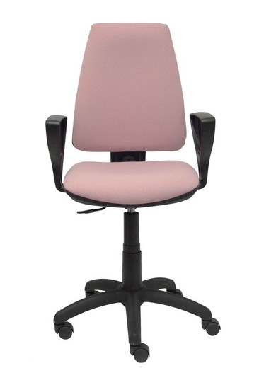 Modelo Elche CP - Silla de oficina ergonómica con mecanismo permanente, regulable en altura y ruedas de parqué - Asiento y respaldo tapizados en tejido BALI color rosa pálido (BRAZOS FIJOS INCLUIDOS)