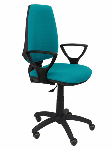 Modelo Elche CP - Silla de oficina ergonómica con mecanismo permanente, regulable en altura y ruedas de parqué - Asiento y respaldo tapizados en tejido BALI color turquesa (BRAZOS FIJOS INCLUIDOS)