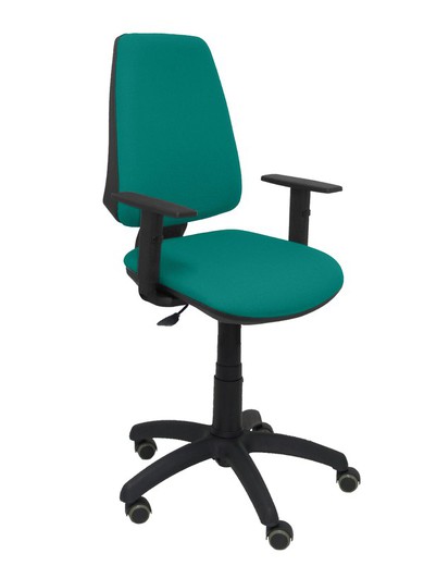 Modelo Elche CP - Silla de oficina ergonómica con mecanismo permanente, regulable en altura y ruedas de parqué - Asiento y respaldo tapizados en tejido BALI color turquesa (BRAZOS REGULABLES EN ALTURA)