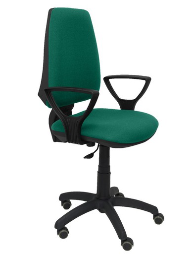 Modelo Elche CP - Silla de oficina ergonómica con mecanismo permanente, regulable en altura y ruedas de parqué - Asiento y respaldo tapizados en tejido BALI color verde esmeralda (BRAZOS FIJOS INCLUIDOS)