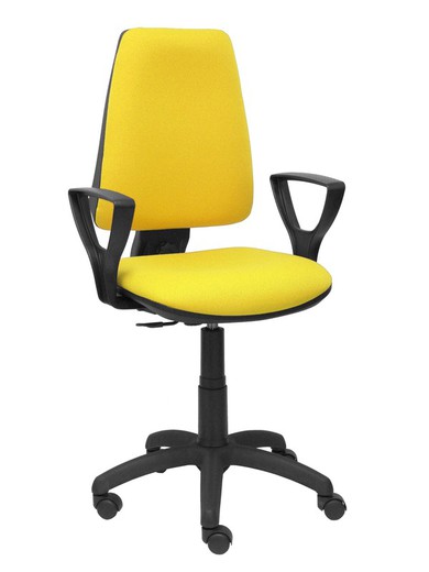 Modelo Elche CP - Silla de oficina ergonómica con mecanismo permanente y regulable en altura - Asiento y respaldo tapizados en tejido BALI color amarillo (BRAZOS FIJOS INCLUIDOS)