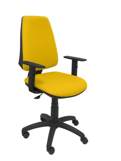 Modelo Elche CP - Silla de oficina ergonómica con mecanismo permanente y regulable en altura - Asiento y respaldo tapizados en tejido BALI color amarillo (BRAZOS REGULABLES EN ALTURA)