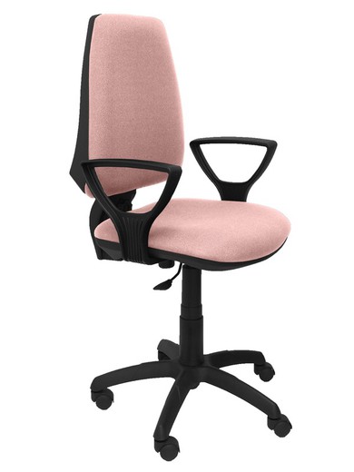 Modelo Elche CP - Silla de oficina ergonómica con mecanismo permanente y regulable en altura - Asiento y respaldo tapizados en tejido BALI color rosa pálido (BRAZOS FIJOS INCLUIDOS)