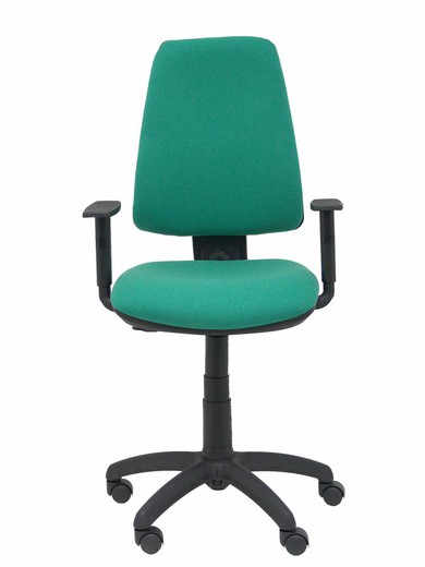 Modelo Elche CP - Silla de oficina ergonómica con mecanismo permanente y regulable en altura - Asiento y respaldo tapizados en tejido BALI color verde esmeralda (BRAZOS REGULABLES EN ALTURA)