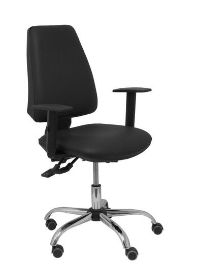 Modelo Elche S 24 horas - Silla de oficina ergonómica con mecanismo asincro y regulable en altura - Asiento y respaldo tapizados en piel color negro - Brazos regulables - Espuma viscoelástica - (USO INTENSIVO 24 HORAS)