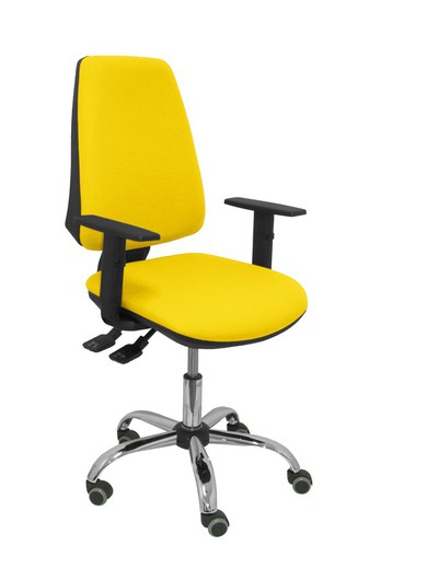 Modelo Elche S 24 horas - Silla de oficina ergonómica con mecanismo asincro y regulable en altura - Asiento y respaldo tapizados en tejido BALI color amarillo - Brazos regulables - Espuma viscoelástica (USO INTENSIVO 24 HORAS)