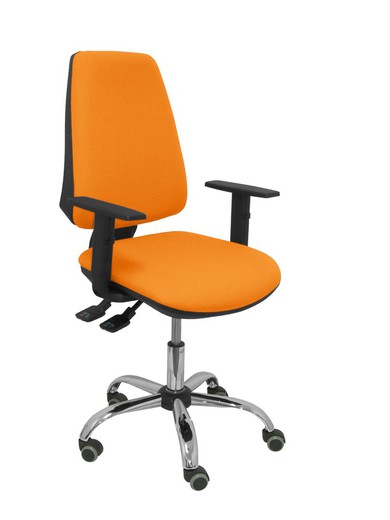 Modelo Elche S 24 horas - Silla de oficina ergonómica con mecanismo asincro y regulable en altura - Asiento y respaldo tapizados en tejido BALI color naranja - Brazos regulables - Espuma viscoelástica (USO INTENSIVO 24 HORAS)