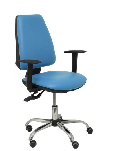 Modelo Elche S 24 horas - Silla de oficina ergonómica con mecanismo asincro y regulable en altura - Asiento y respaldo tapizados en tejido similpiel color azul claro - Brazos regulables - Espuma viscoelástica - (USO INTENSIVO 24 HORAS)