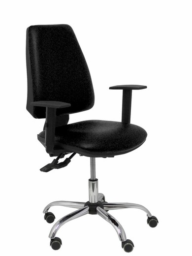 Modelo Elche S 24 horas - Silla de oficina ergonómica con mecanismo asincro y regulable en altura - Asiento y respaldo tapizados en tejido SIMILPIEL color negro - Brazos regulables - Espuma viscoelástica - (USO INTENSIVO 24 HORAS)