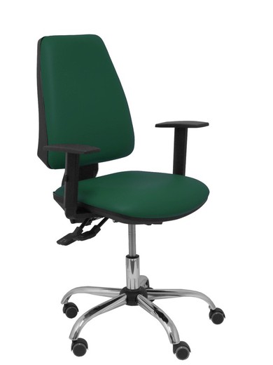 Modelo Elche S 24 horas - Silla de oficina ergonómica con mecanismo asincro y regulable en altura - Asiento y respaldo tapizados en tejido similpiel color verde botella - Brazos regulables - Espuma viscoelástica - (USO INTENSIVO 24 HORAS)