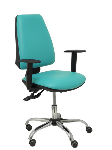 Modelo Elche S 24 horas - Silla de oficina ergonómica con mecanismo asincro y regulable en altura - Asiento y respaldo tapizados en tejido similpiel color verde turquesa - Brazos regulables - Espuma viscoelástica - (USO INTENSIVO 24 HORAS)