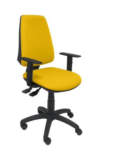 Modelo Elche S - Silla de oficina ergonómica con mecanismo asincro, regulable en altura y ruedas de nailon - Asiento y respaldo tapizados en tejido BALI color amarillo (BRAZOS REGULABLES EN ALTURA)