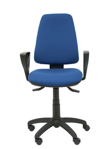 Modelo Elche S - Silla de oficina ergonómica con mecanismo asincro, regulable en altura y ruedas de nailon - Asiento y respaldo tapizados en tejido BALI color azul marino (BRAZOS FIJOS INCLUIDOS)