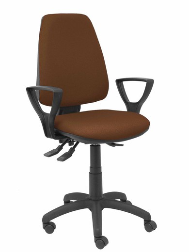 Modelo Elche S - Silla de oficina ergonómica con mecanismo asincro, regulable en altura y ruedas de nailon - Asiento y respaldo tapizados en tejido BALI color marrón oscuro (BRAZOS FIJOS INCLUIDOS)