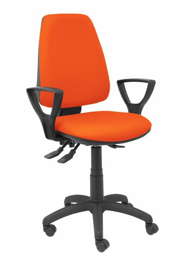 Modelo Elche S - Silla de oficina ergonómica con mecanismo asincro, regulable en altura y ruedas de nailon - Asiento y respaldo tapizados en tejido BALI color naranja oscuro (BRAZOS FIJOS INCLUIDOS)