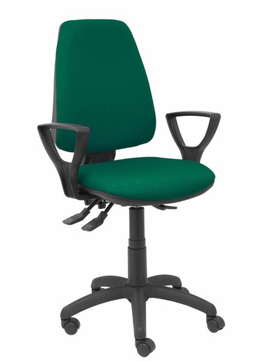 Modelo Elche S - Silla de oficina ergonómica con mecanismo asincro, regulable en altura y ruedas de nailon - Asiento y respaldo tapizados en tejido BALI color verde botella (BRAZOS FIJOS INCLUIDOS)