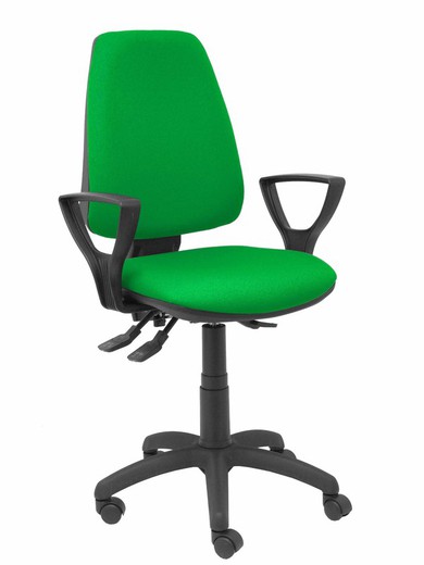 Modelo Elche S - Silla de oficina ergonómica con mecanismo asincro, regulable en altura y ruedas de nailon - Asiento y respaldo tapizados en tejido BALI color verde (BRAZOS FIJOS INCLUIDOS)