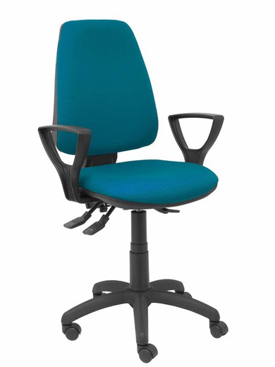 Modelo Elche S - Silla de oficina ergonómica con mecanismo asincro, regulable en altura y ruedas de nailon - Asiento y respaldo tapizados en tejido BALI color verde petróleo (BRAZOS FIJOS INCLUIDOS)