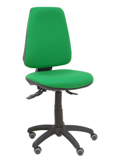 Modelo Elche S - Silla de oficina ergonómica con mecanismo asincro, regulable en altura y ruedas de parqué - Asiento y respaldo tapizados en tejido BALI color verde.