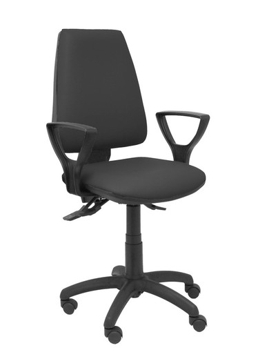 Modelo Elche S - Silla de oficina ergonómica con mecanismo asincro y regulable en altura - Asiento y respaldo tapizados en similpiel color negro (BRAZOS FIJOS INCLUIDOS)