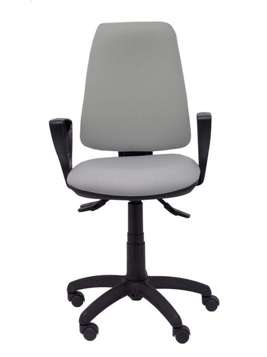 Modelo Elche S - Silla de oficina ergonómica con mecanismo sincro, regulable en altura y ruedas de nailon - Asiento y respaldo tapizados en tejido BALI color gris (BRAZOS FIJOS INCLUIDOS)