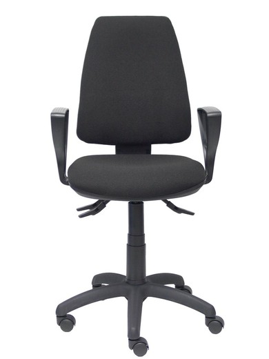 Modelo Elche S - Silla de oficina ergonómica con mecanismo sincro, regulable en altura y ruedas de nailon - Asiento y respaldo tapizados en tejido BALI color negro (BRAZOS FIJOS INCLUIDOS)