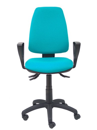 Modelo Elche S - Silla de oficina ergonómica con mecanismo sincro, regulable en altura y ruedas de nailon - Asiento y respaldo tapizados en tejido BALI color turquesa (BRAZOS FIJOS INCLUIDOS)