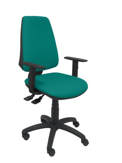 Modelo Elche S - Silla de oficina ergonómica con mecanismo sincro, regulable en altura y ruedas de nailon - Asiento y respaldo tapizados en tejido BALI color turquesa (BRAZOS REGULABLES EN ALTURA)