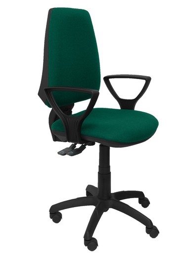 Modelo Elche S - Silla de oficina ergonómica con mecanismo sincro, regulable en altura y ruedas de nailon - Asiento y respaldo tapizados en tejido BALI color verde esmeralda (BRAZOS FIJOS INCLUIDOS)