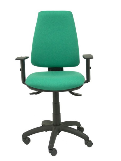 Modelo Elche S - Silla de oficina ergonómica con mecanismo sincro, regulable en altura y ruedas de nailon - Asiento y respaldo tapizados en tejido BALI color verde esmeralda (BRAZOS REGULABLES EN ALTURA)